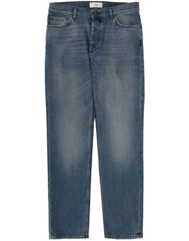 Faded Whiskered Cotton Denim Jeans