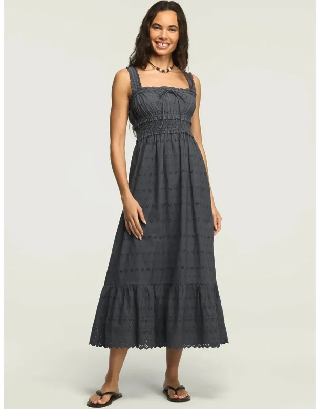 Schiffley Smocked Waist Midi Dress