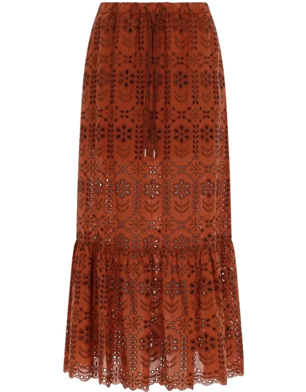 Perforated Floral Pattern Maxi Skirt