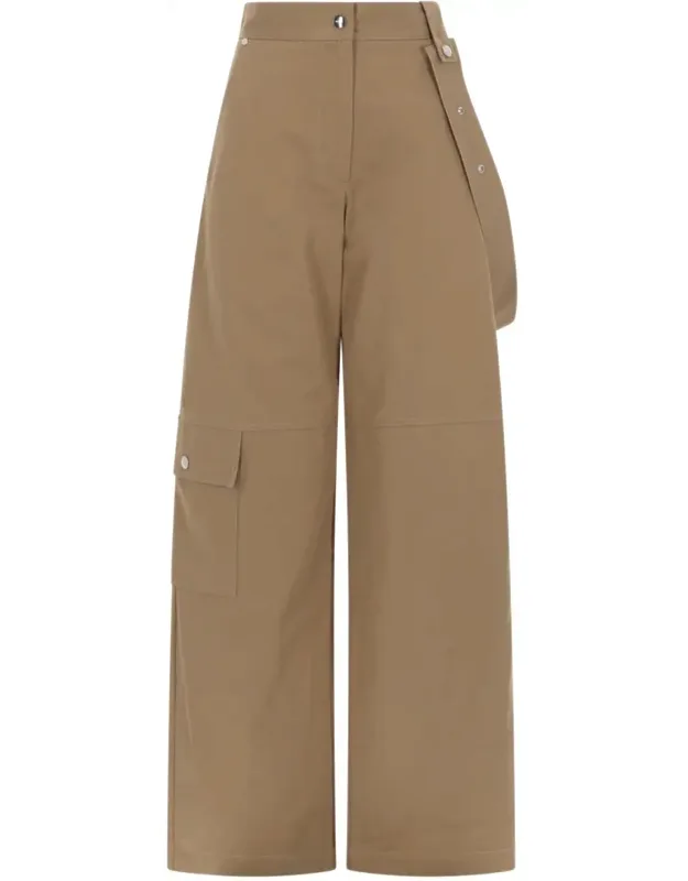 High Waist Snap Flap Cotton Wide-leg Pants