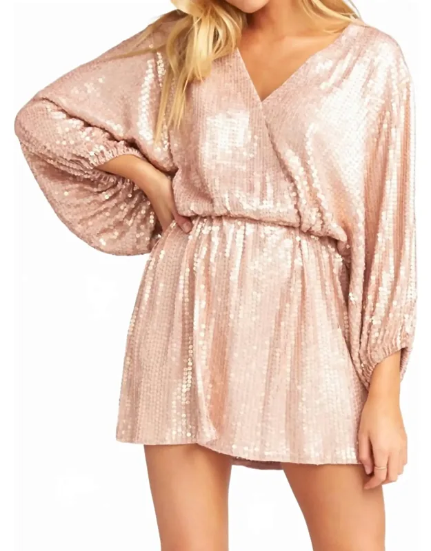 Genevieve Mini Dress With Three-quarter Sleeves And V-neckline