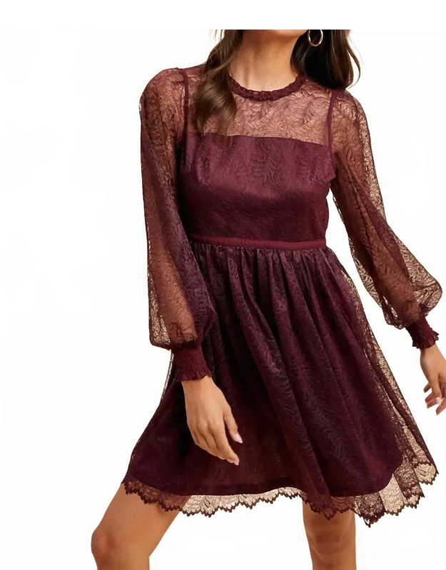 Ruffled Neck Mini Lace Dress