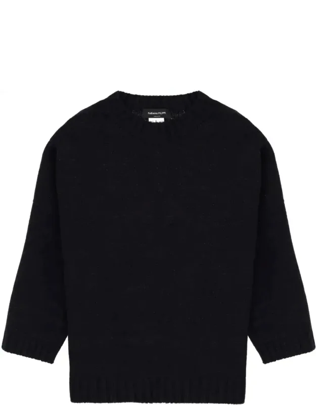 Cropped Ribbed Knit Wool Sweater