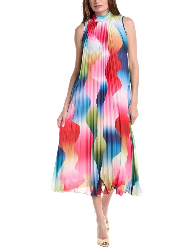 Mock Neck Pleated Maxi Dress