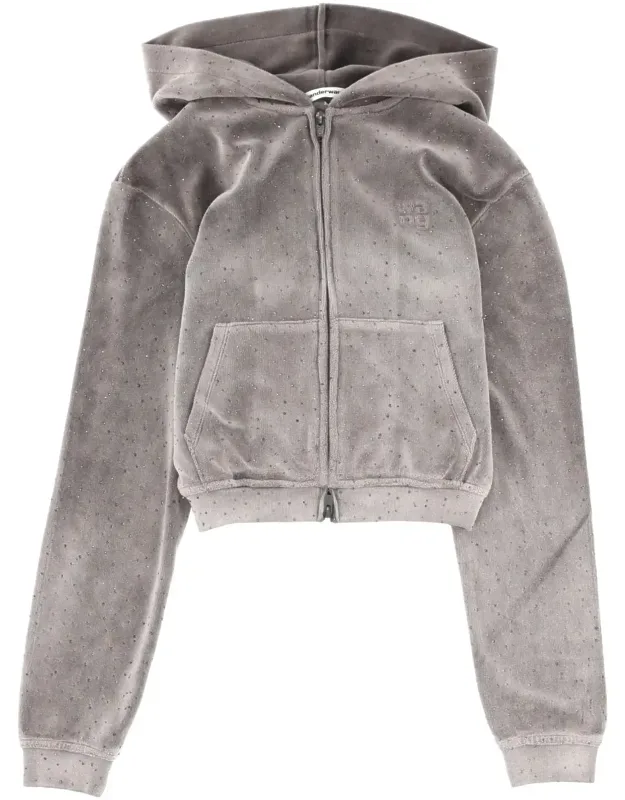 Cropped Zip-up Perforated Hoodie