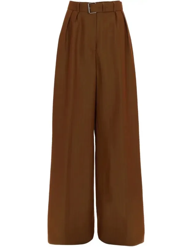 Wide-leg Belted Wool-blend Formal Pants