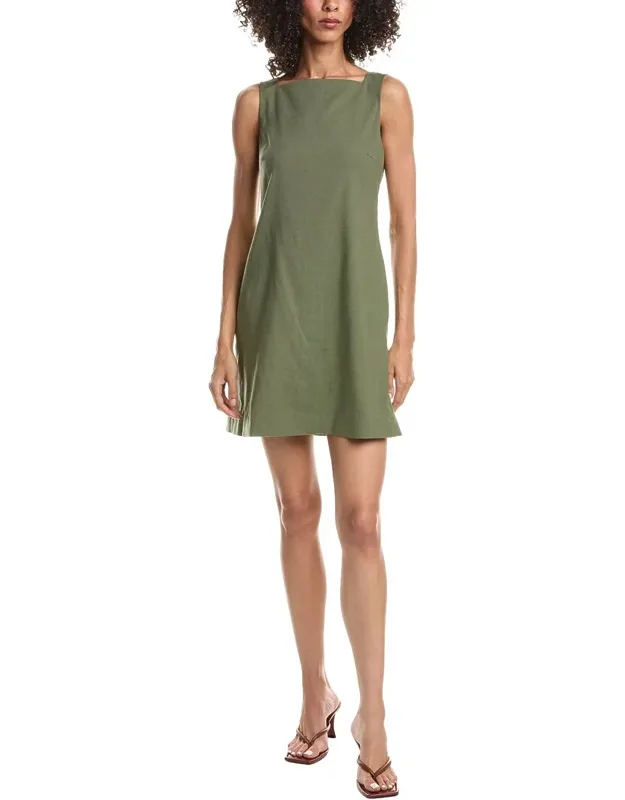 High Square Neck Linen-blend Mini Dress