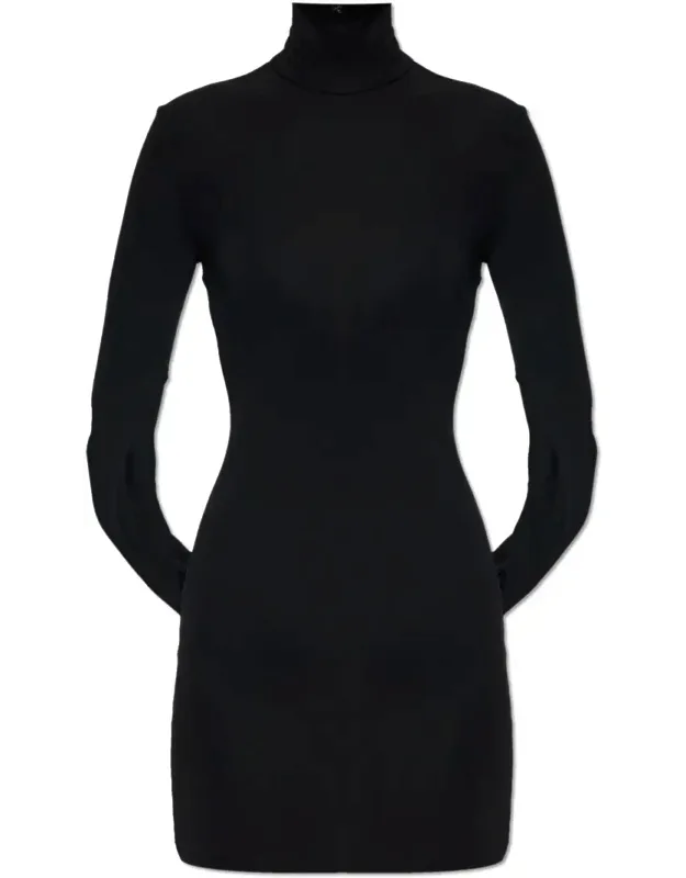 Draped Turtleneck Long Sleeve Dress