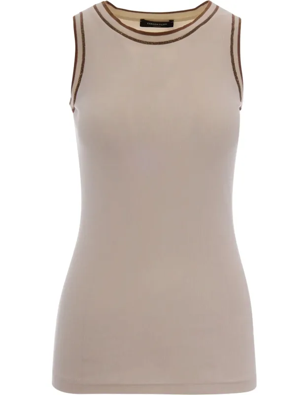 Ribbed Jersey Tank Top With Organic Cotton Trim