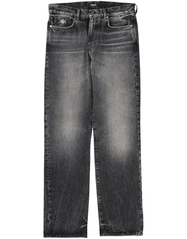 Medusa Detail Faded Black Jeans