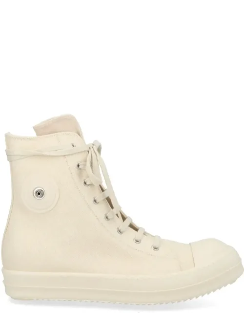 High-top Monochromatic Cotton Denim Sneakers