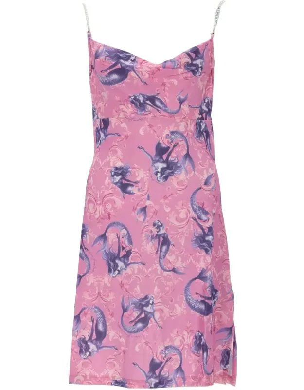 Mermaid Print Satin Mini Dress