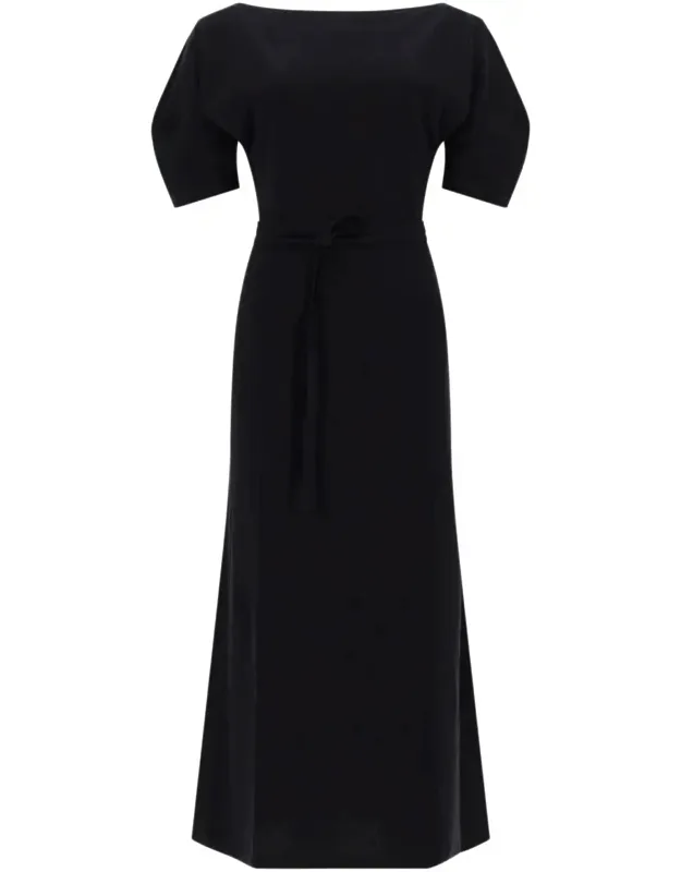 Cotton Linen Boat Neckline Blend Midi Dress