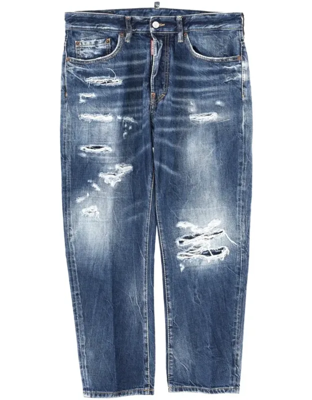 Distressed Straight-leg Cropped Jeans