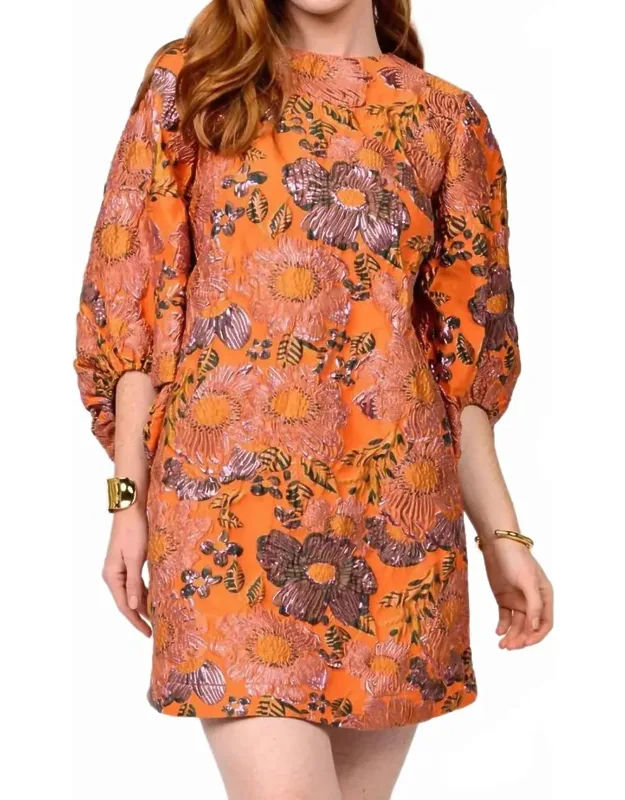 Brocade Three-quarter Sleeve Shift Dress