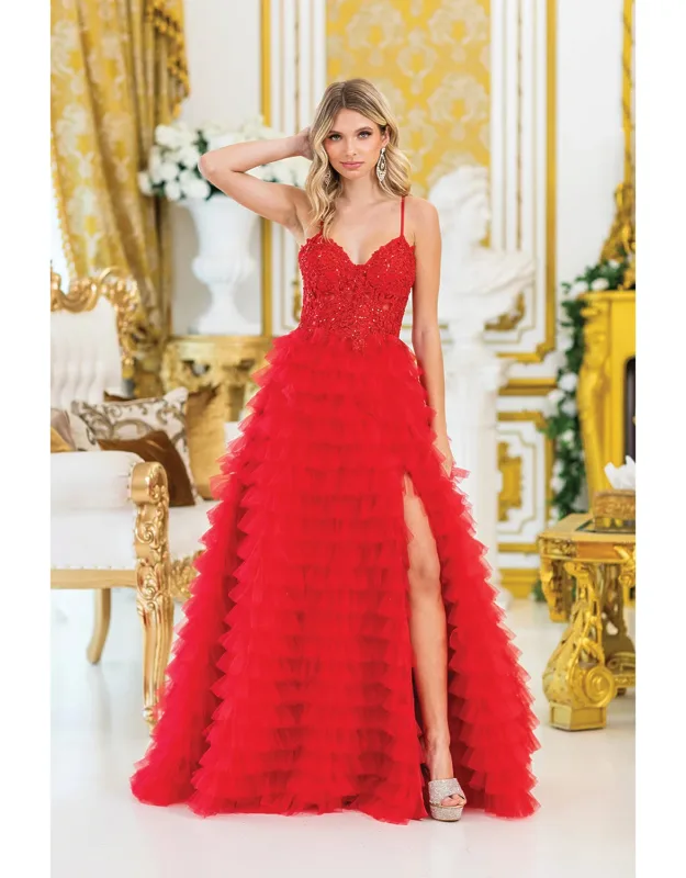 Traditional Ball Gown Quinceanera Dress With Layered Ruffles, Embroidered Floral Accents, And Strapless Bodice