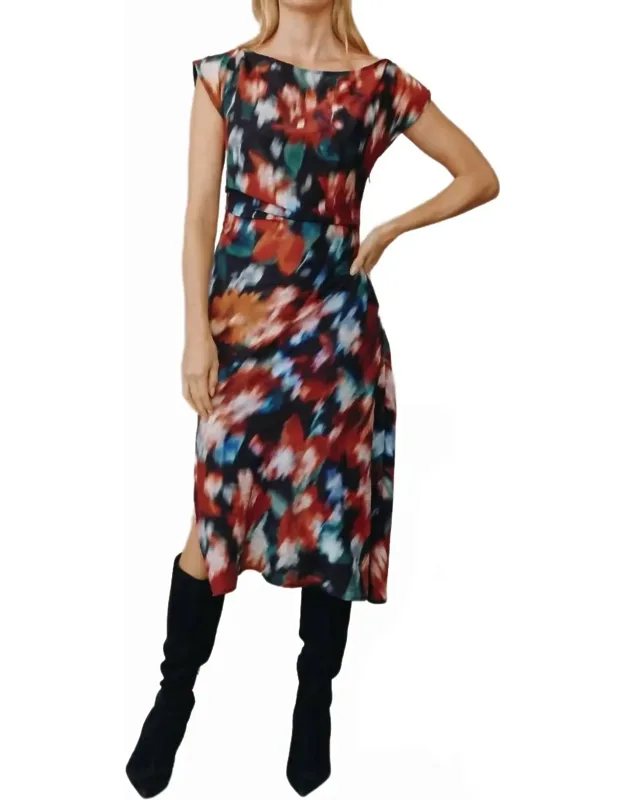 Boat Neck Cap Sleeve Midi Dress