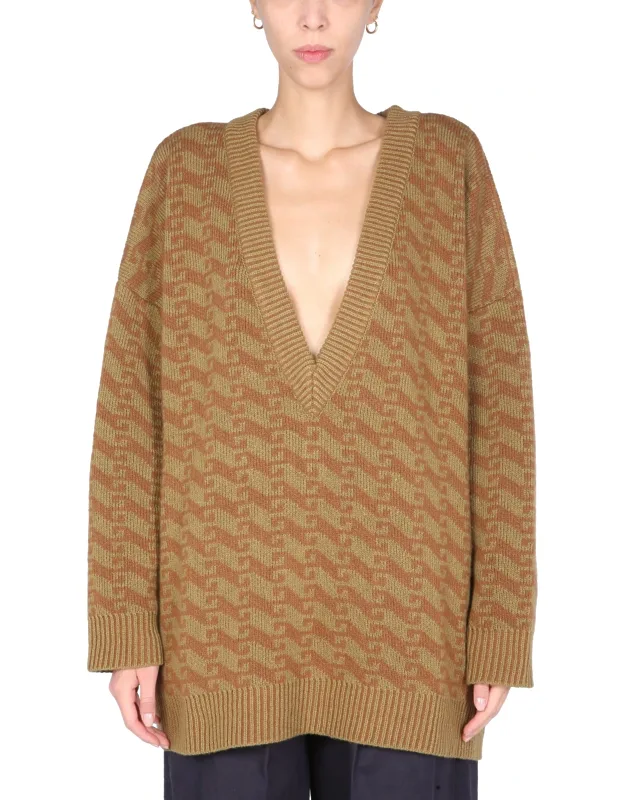 Jacquard Sweater, Oversize Fit, Virgin Wool Blend
