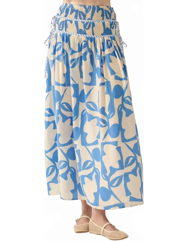Abstract Floral-print Tiered-waist Maxi Skirt