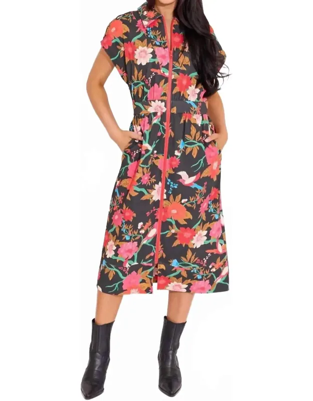 _belle Midi Dress With Stylish Collar And Functional Pockets_