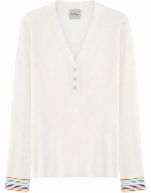 Deep V-neck Buttoned Cotton Sweater