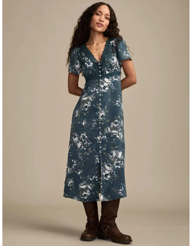 Lace Trim Floral Midi Dress