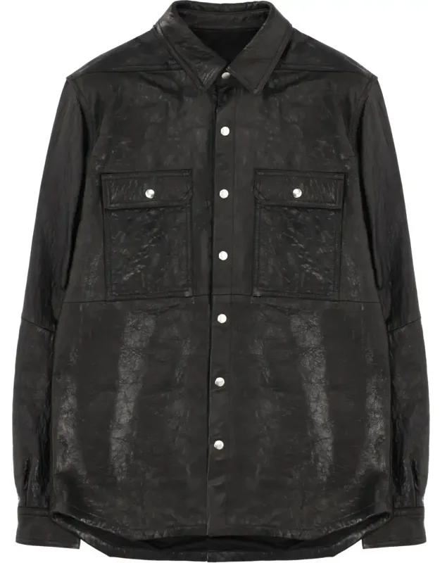 Textured Leather Snap-button Jacket