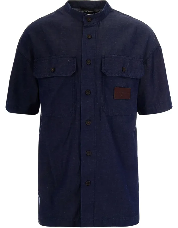 Casual Chambray Shirt With Collar And Flap Pockets