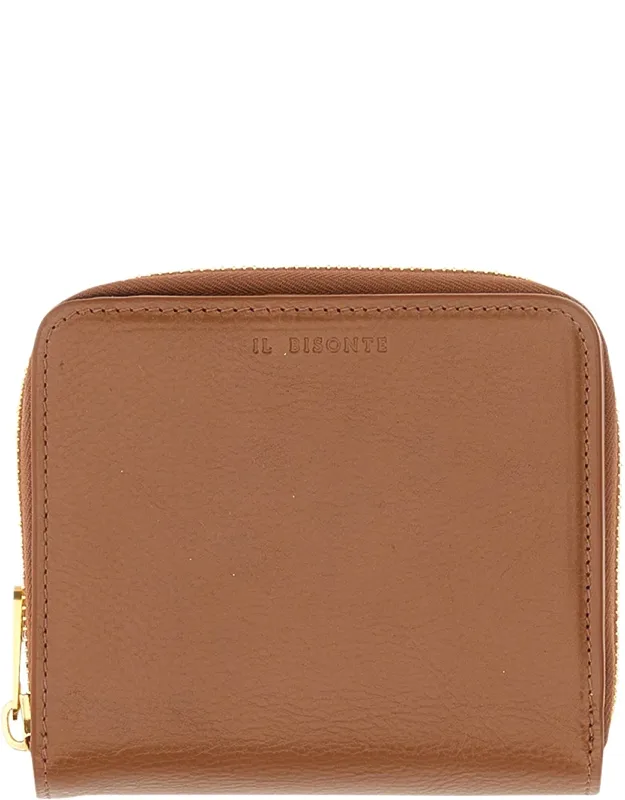 Leather Wallet With Snap Button Closure And Engraved Logo