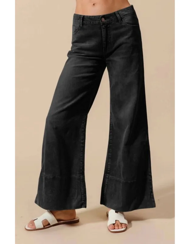 Wide Leg Flared Washed Corduroy Pants