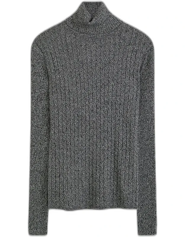 Ribbed Cable Knit High Neck Sweater
