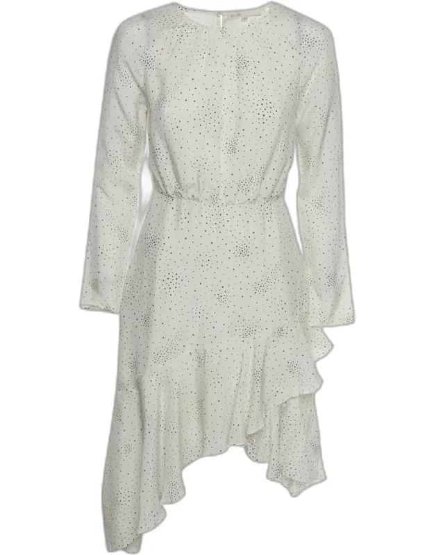 Off White Star Print Satin Asymmetrical Ruffled Mini Dress