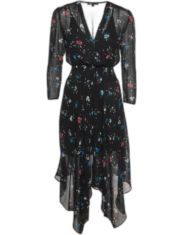 Floral Print Crepe V-neck Midi Dress