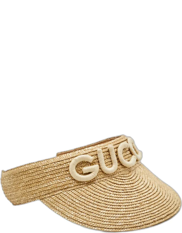 Logo Embellished Straw Visor Hat