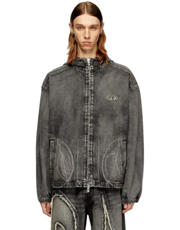 Hooded Jacket In Faded Denim