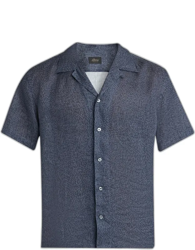 Linen Pines-print Camp Shirt