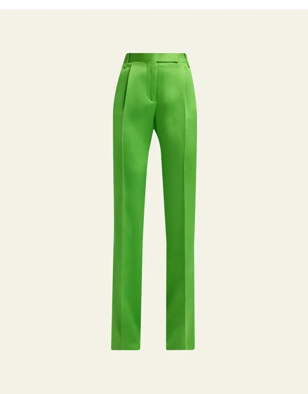 Pleated Silk Straight-leg Trousers