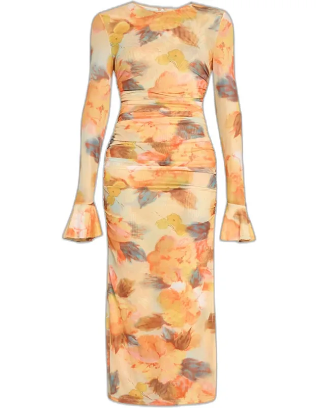 Watercolor Floral Mesh Maxi Dress
