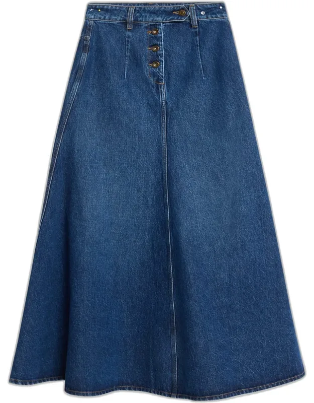 Cut-out Denim Maxi Skirt