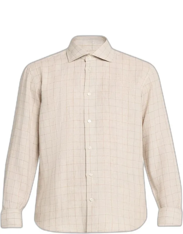 Linen Windowpane Check Button-down Shirt