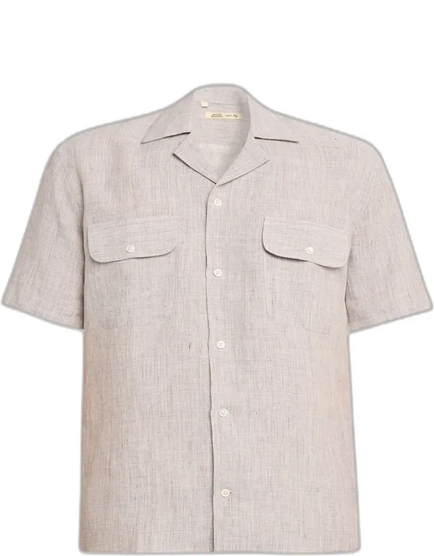 Linen Micro-plaid Flap-pocket Bowling Shirt