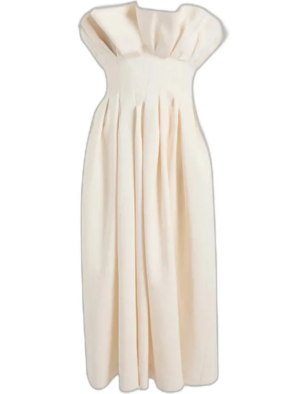 Pleated Ruffle Strapless Midi Dress