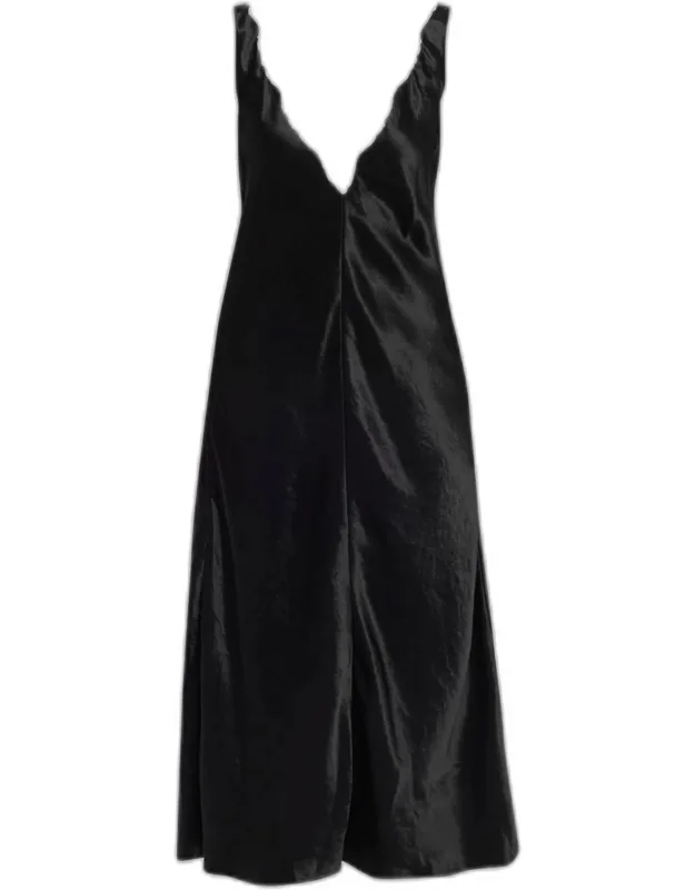 Lace V-neck Sateen Dress