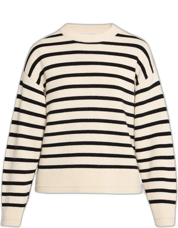 Cashmere And Cotton Stripe Ladder Stitch Crewneck Sweater