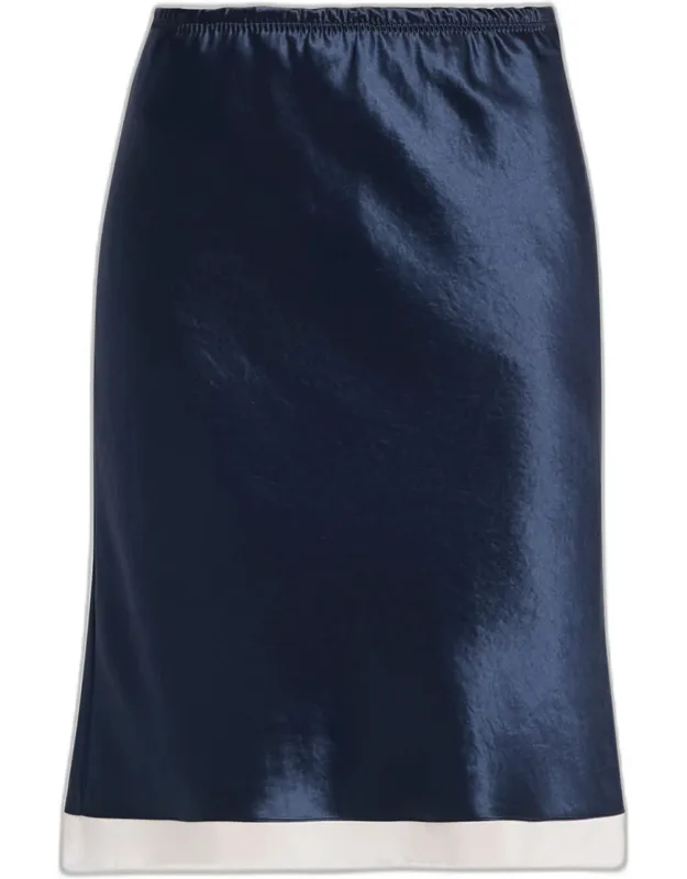 Ribbon-trim Bias Satin Midi Skirt