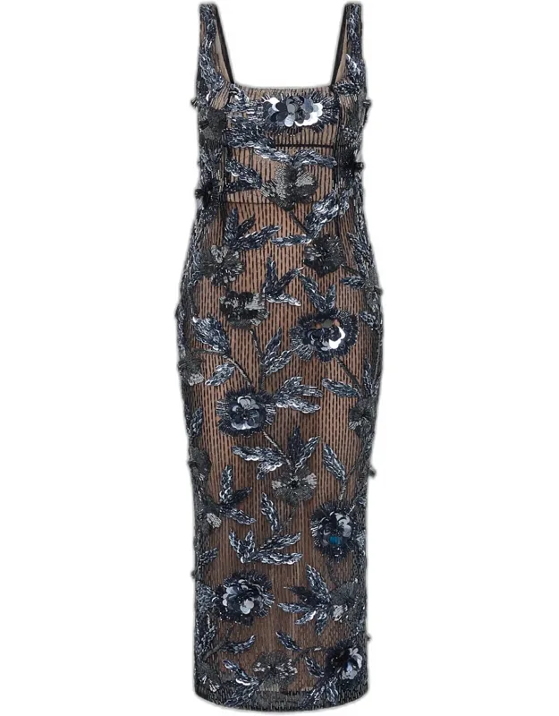 Strap Beaded Column Midi Dress