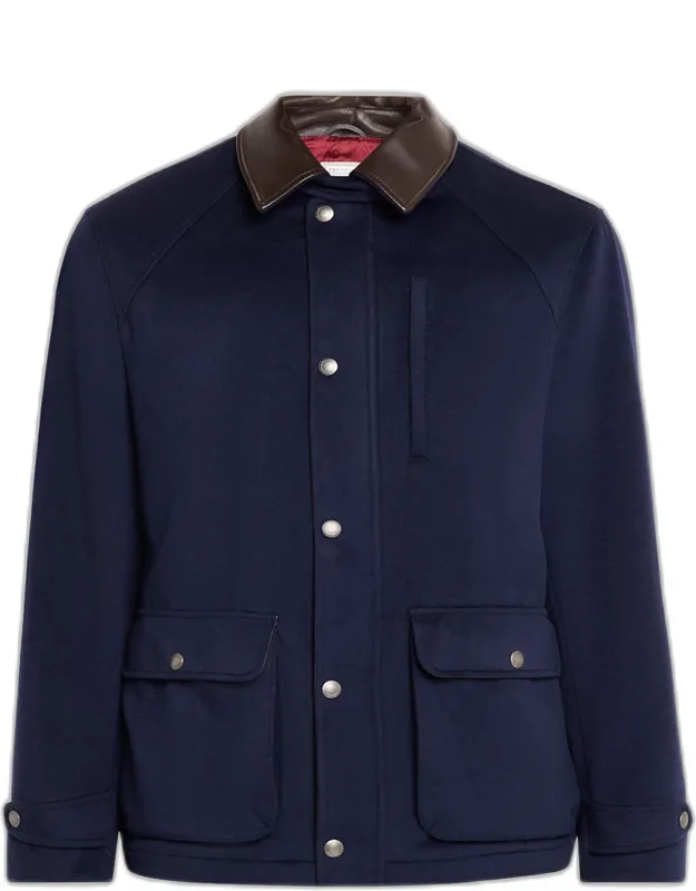 Wool Leather-trim Field Jacket