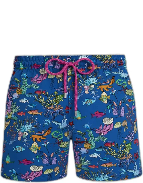 Stretch Aquarium-print Swim Trunks