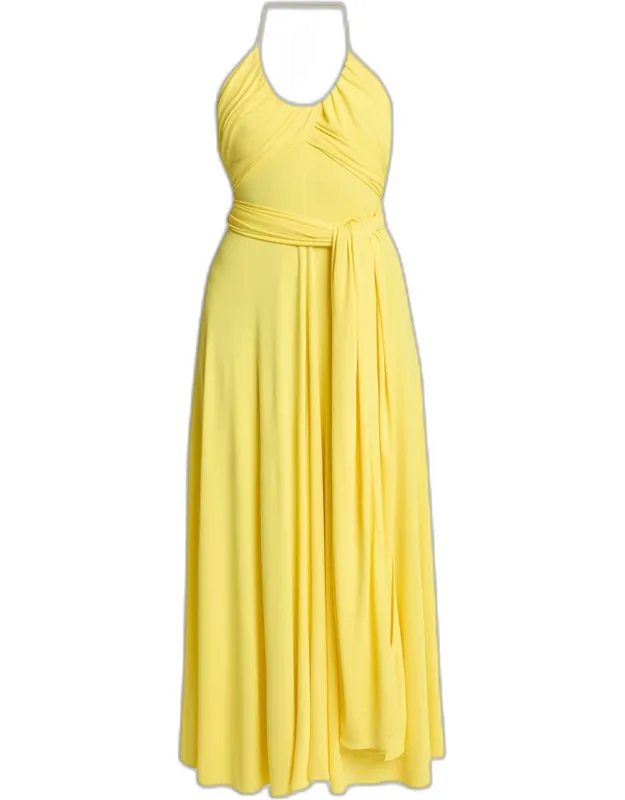 Crossover Wrap Jersey Halter Maxi Dress