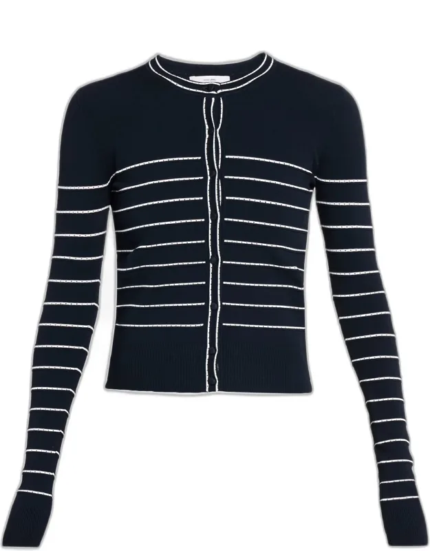 Pointelle Striped Crewneck Cardigan